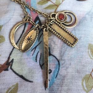 LUCKY Brand Distressed Brass Multi Pendant 5 Charms Extra Long Necklace